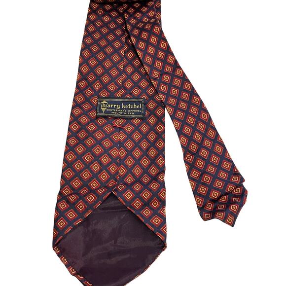 Vintage Bert Pulitzer Blue and Red Diamond Patterned Pure Silk Necktie - Picture 1 of 7